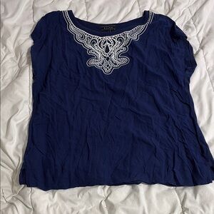 Kiara Blue Embellished Blouse with White Accents